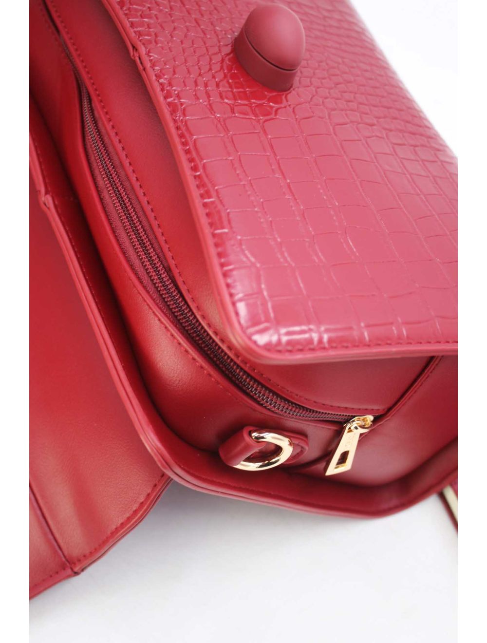 Sac à Main Style Vintage à Effet Croco Rouge