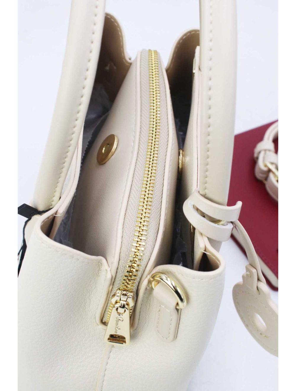 Petit Sac à Main Effet Cuir Grainé Creme