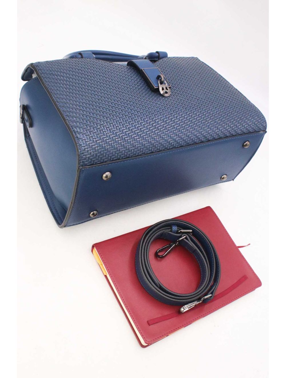 Sac à Main Effet Tressé Multipoches Bleu