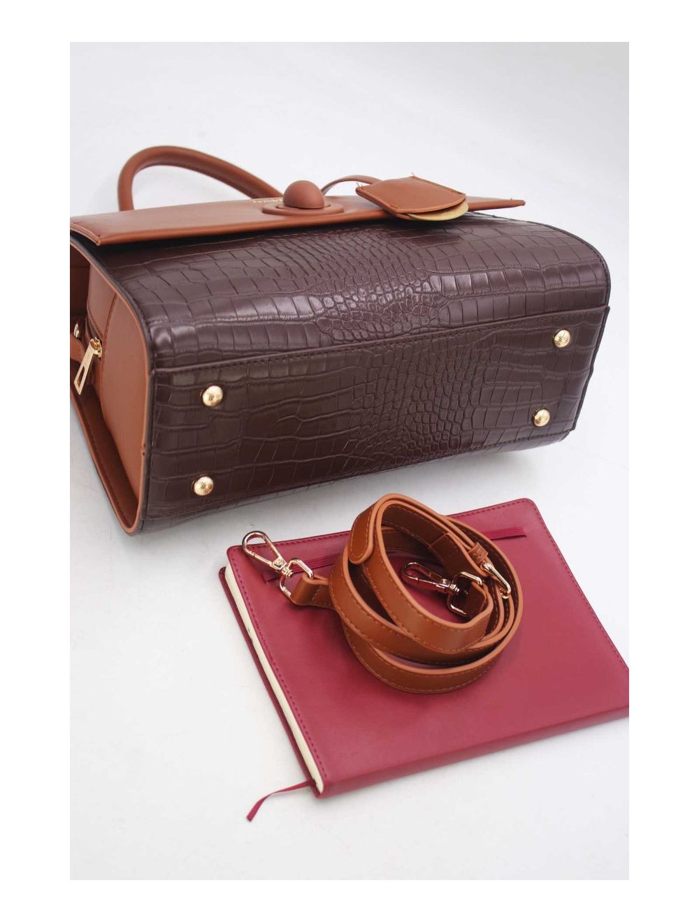 Sac à Main Style Vintage à Effet Croco Cafe Marron