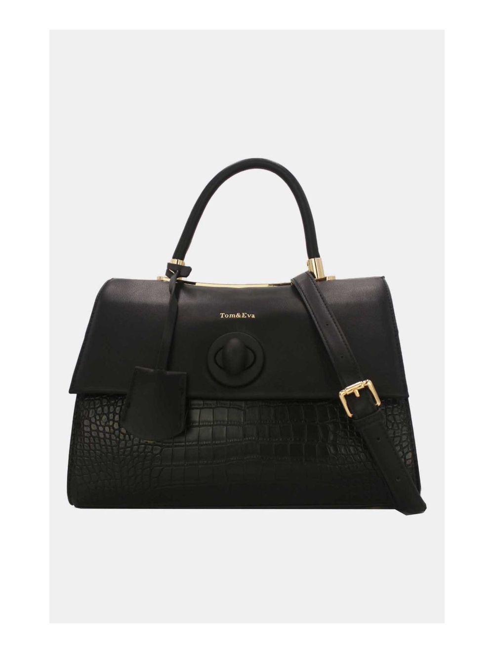 Sac à Main Style Vintage à Effet Croco Noir