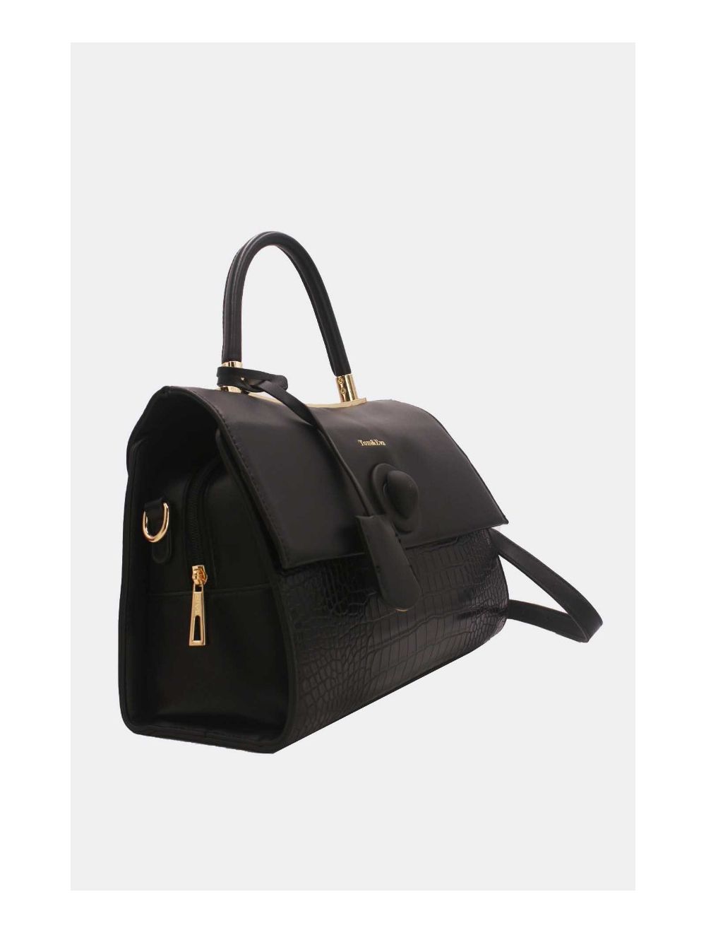 Sac à Main Style Vintage à Effet Croco Noir