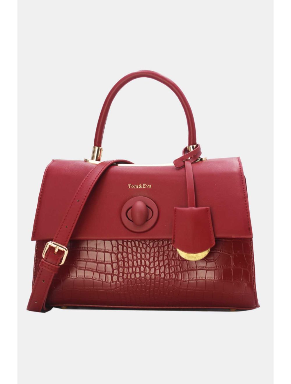Sac à Main Style Vintage à Effet Croco Rouge