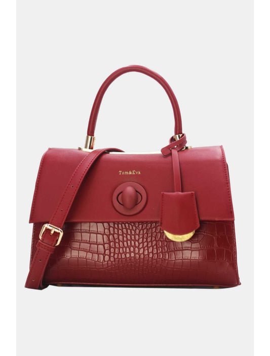 Sac à Main Style Vintage à Effet Croco Rouge