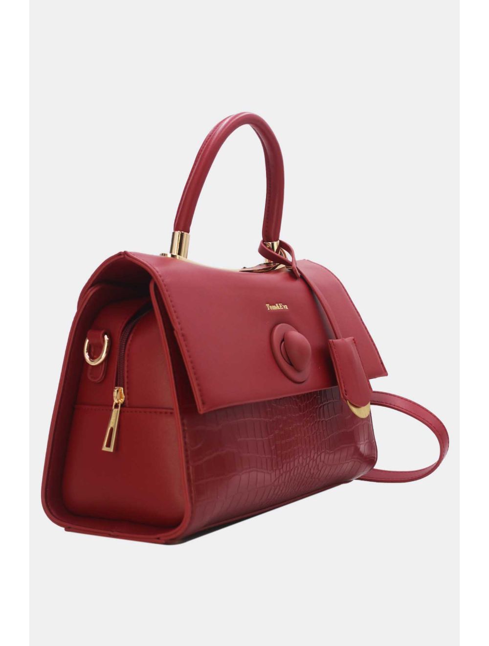 Sac à Main Style Vintage à Effet Croco Rouge