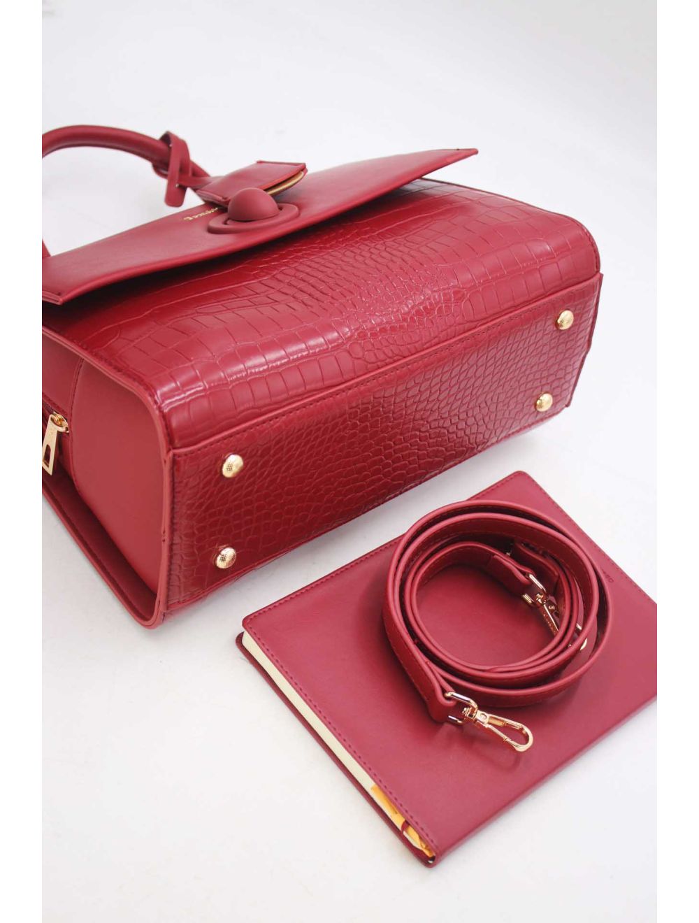 Sac à Main Style Vintage à Effet Croco Rouge