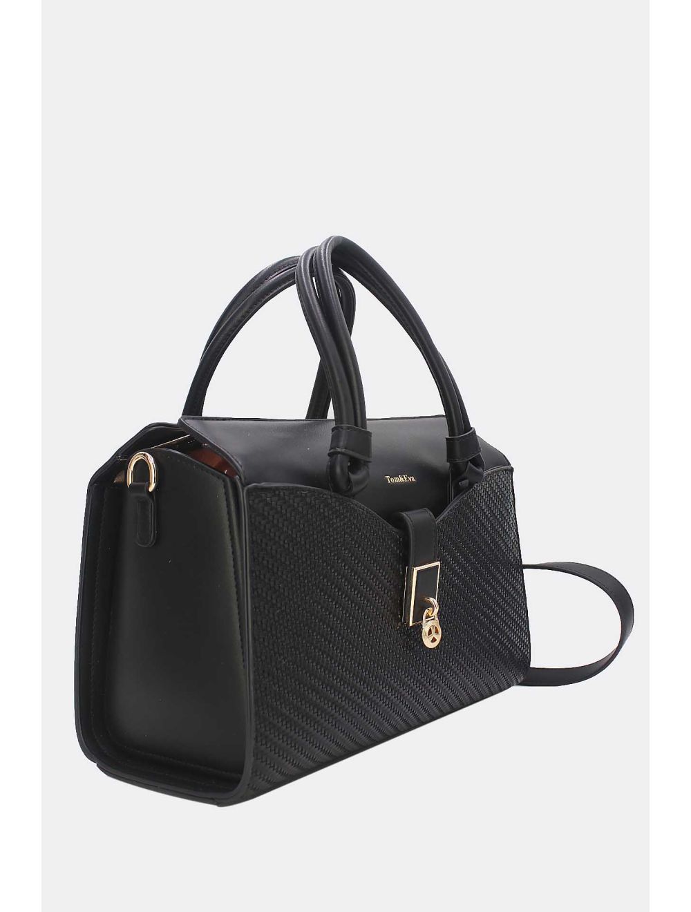 Sac à Main Effet Tressé Multipoches Noir