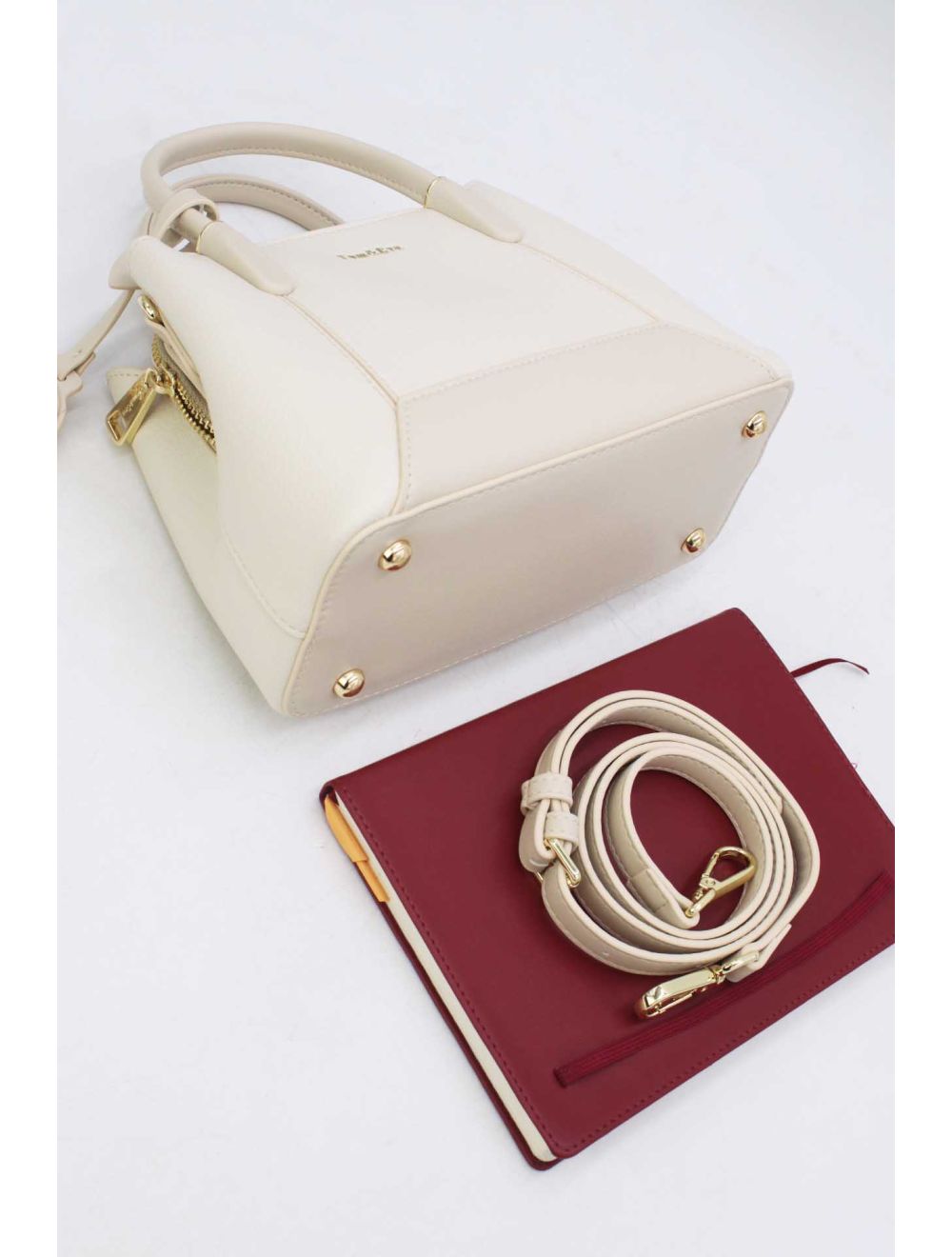 Petit Sac à Main Effet Cuir Grainé Creme